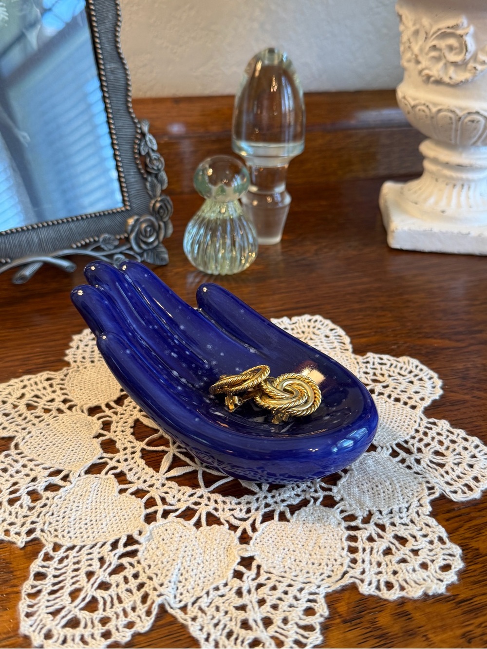 Cobalt Blue Ceramic Hand Dish with Initial “K” - Picture 10 of 12